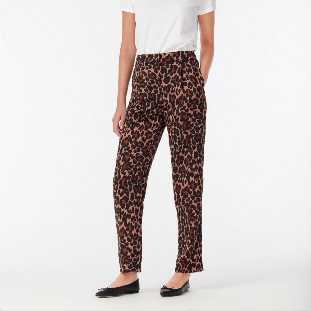 NWT J. Crew Pant Trouser HIgh Rise Wide Leg Leopard Neutral Animal Pring Sweater